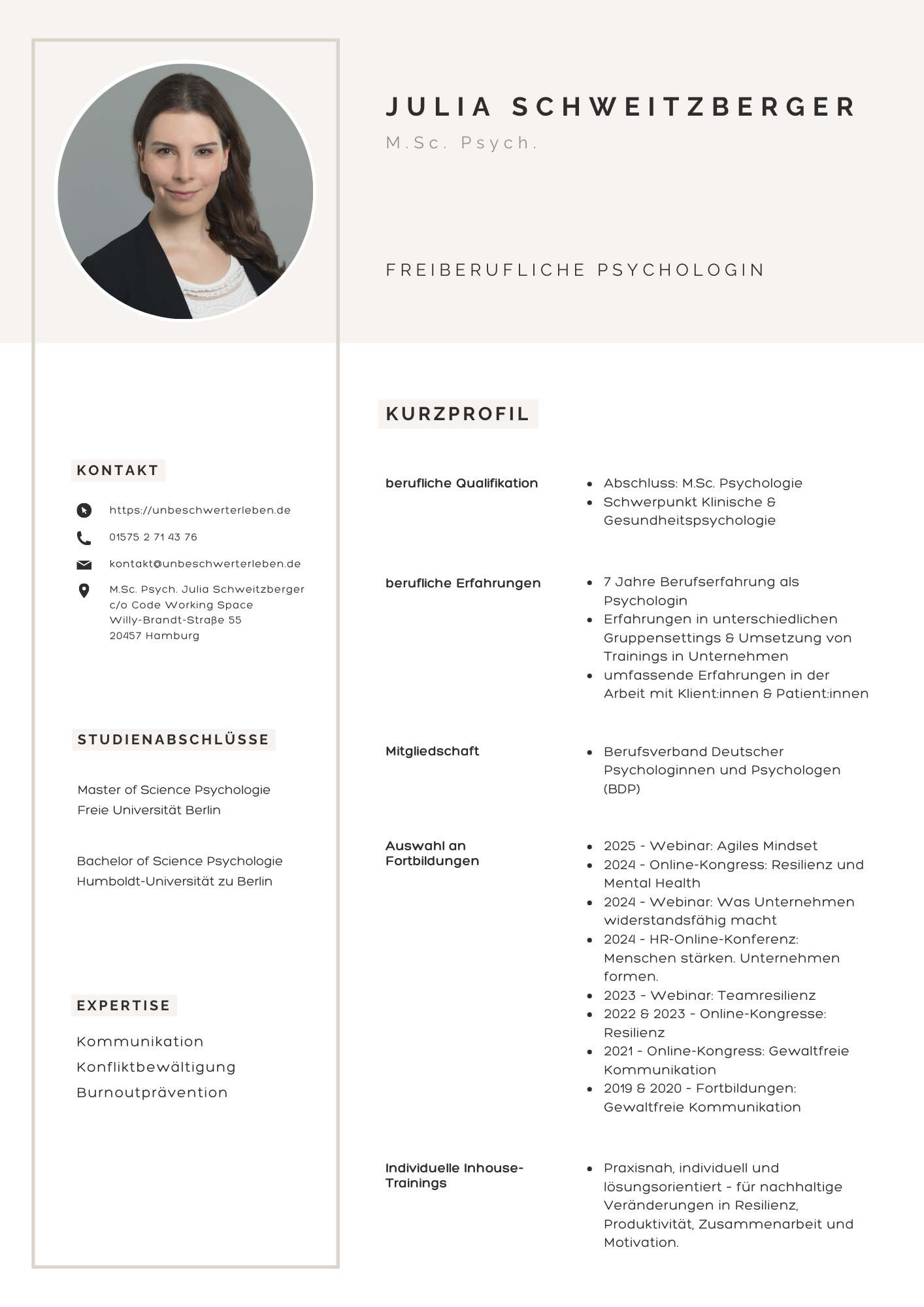 Kurzprofil M.Sc. Psych. Julia Schweitzberger